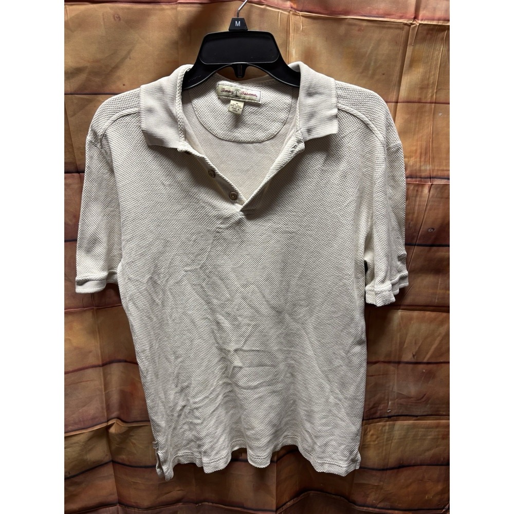 Tommy Bahama Men's Cream Silk Cotton Blend Short Sleeve Polo Shirt Medium